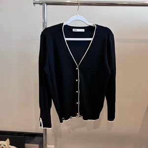 Zara black cardigan white trim